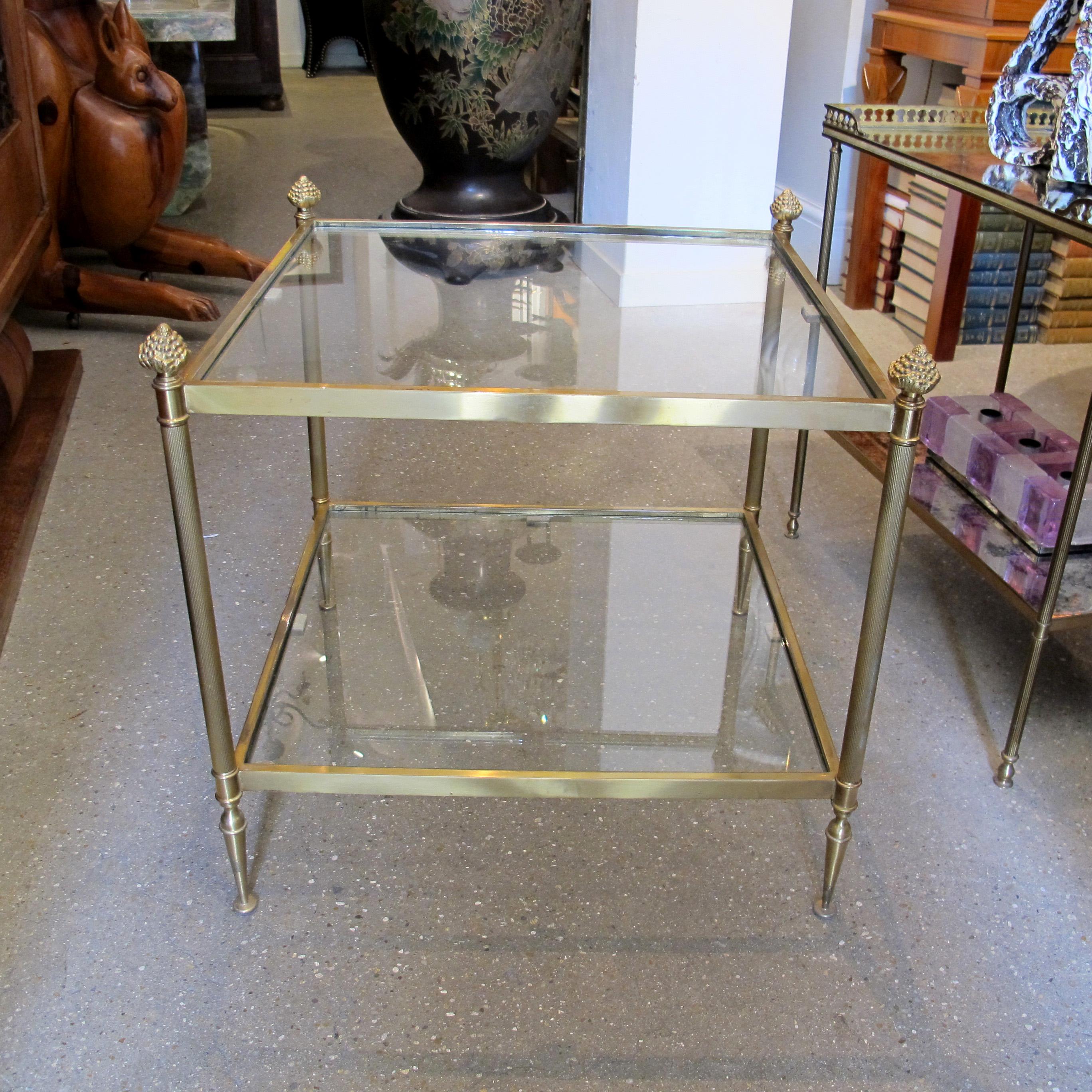 Pair of Brass and Glass Side Tables, French 1950s For Sale 3