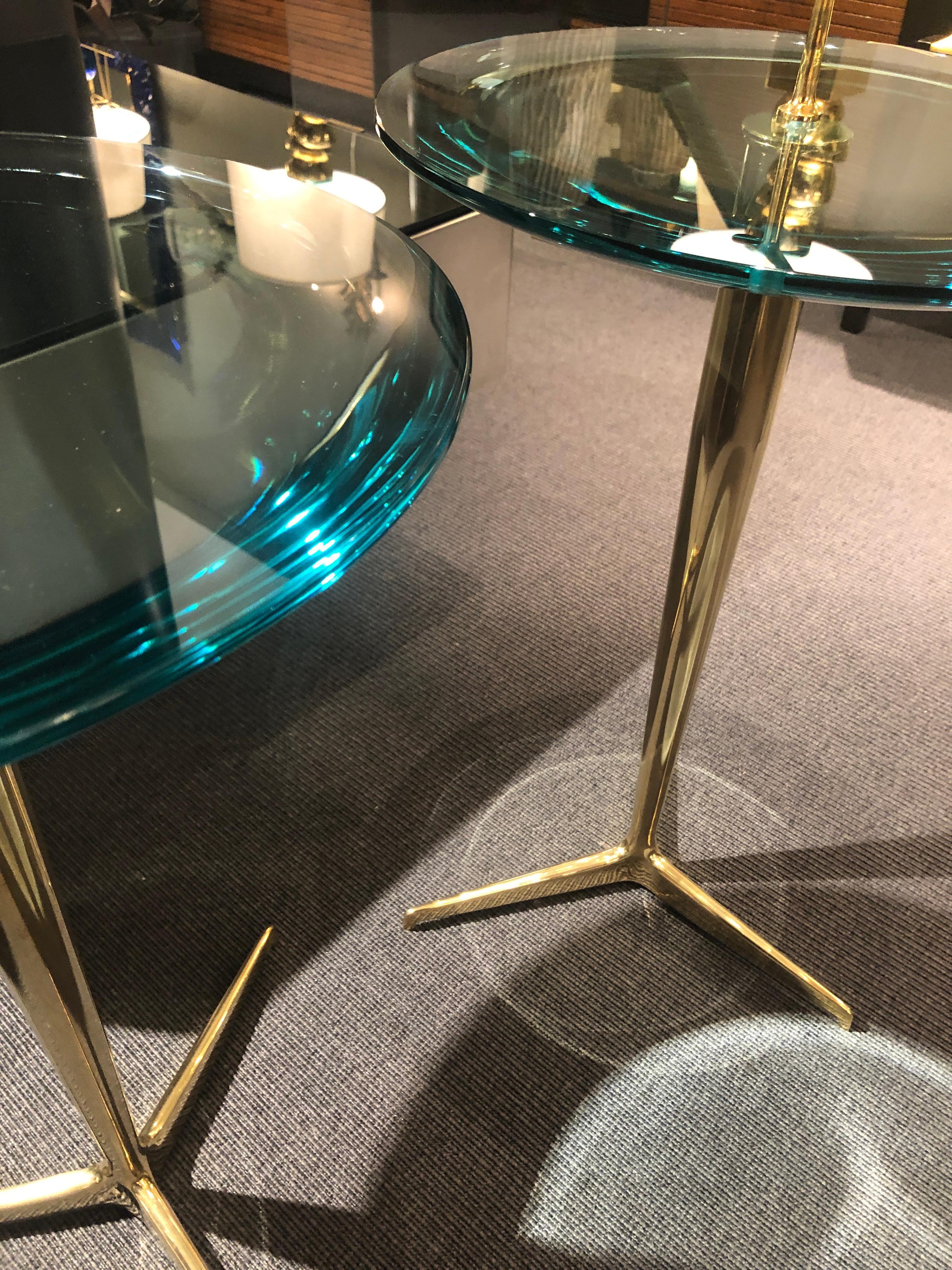 Italian Pair of Brass and Glass Side Tables, Italy, 2018