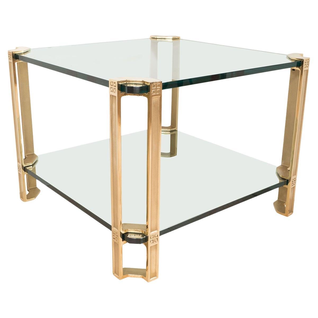 Pair of brass and glass square end tables For Sale