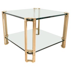 Pair of brass and glass square end tables