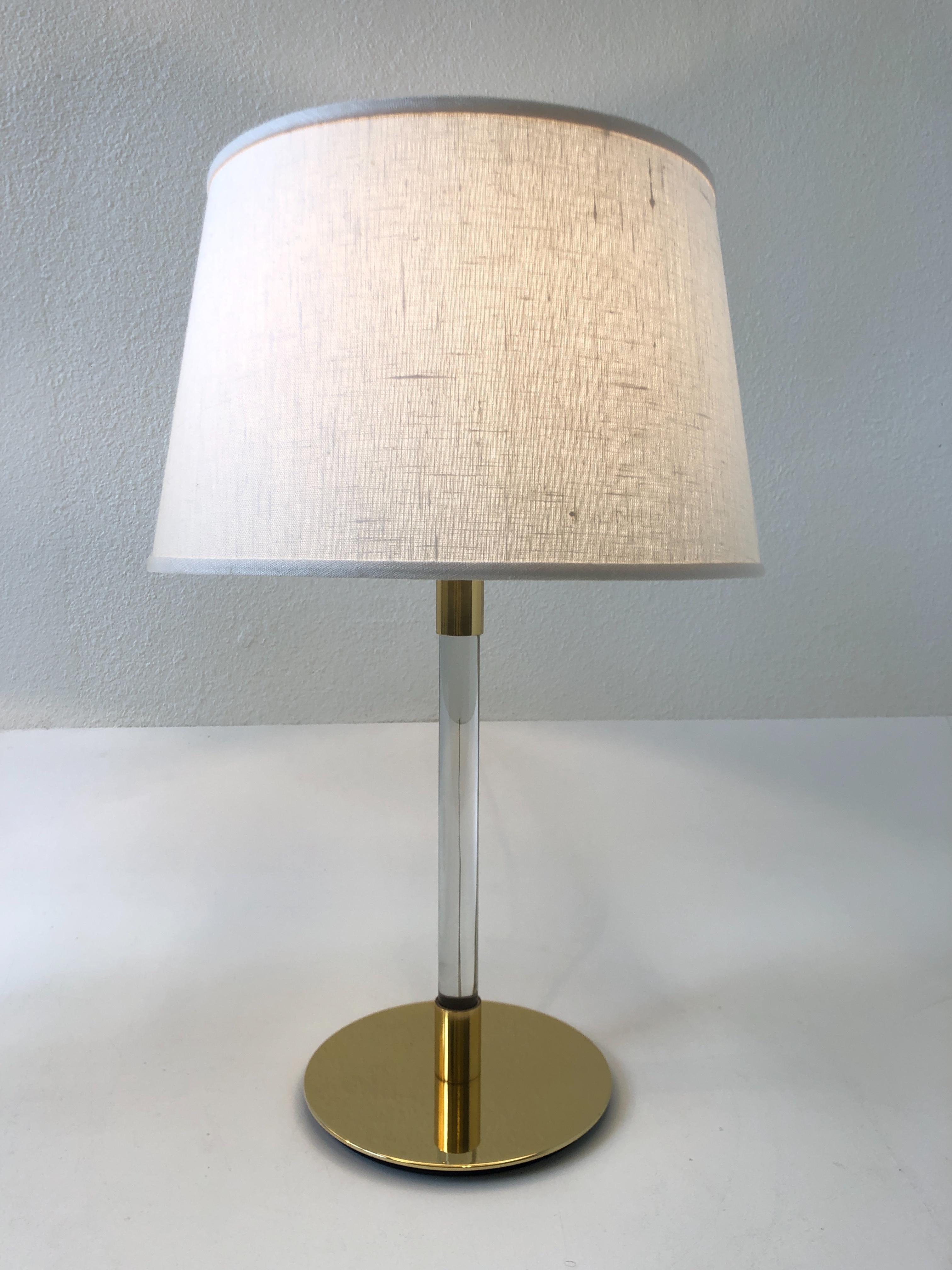 Pair of Brass and Glass Table Lamp by Hansen Lamps For Sale 4
