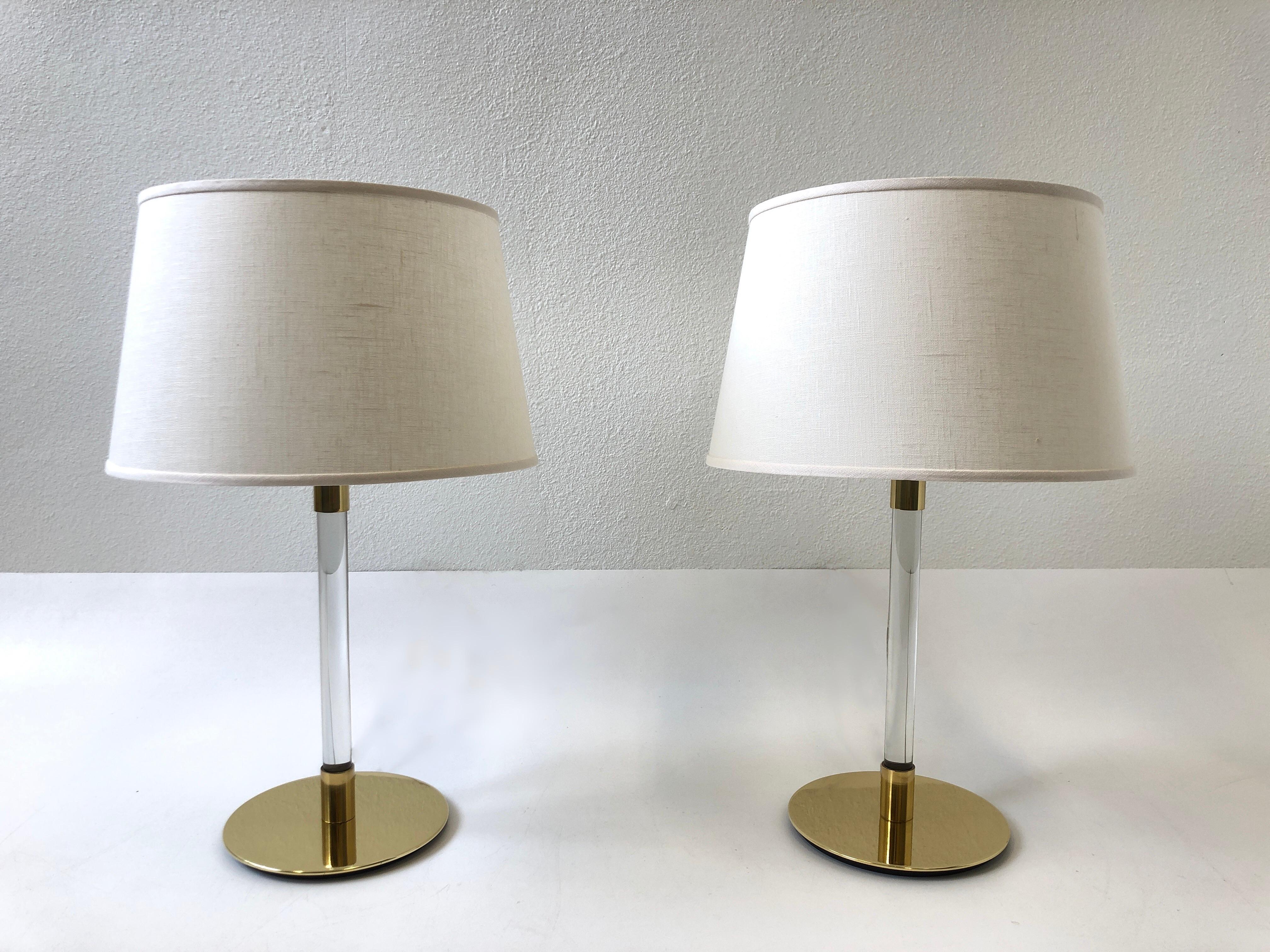 Pair of Brass and Glass Table Lamp by Hansen Lamps For Sale 5