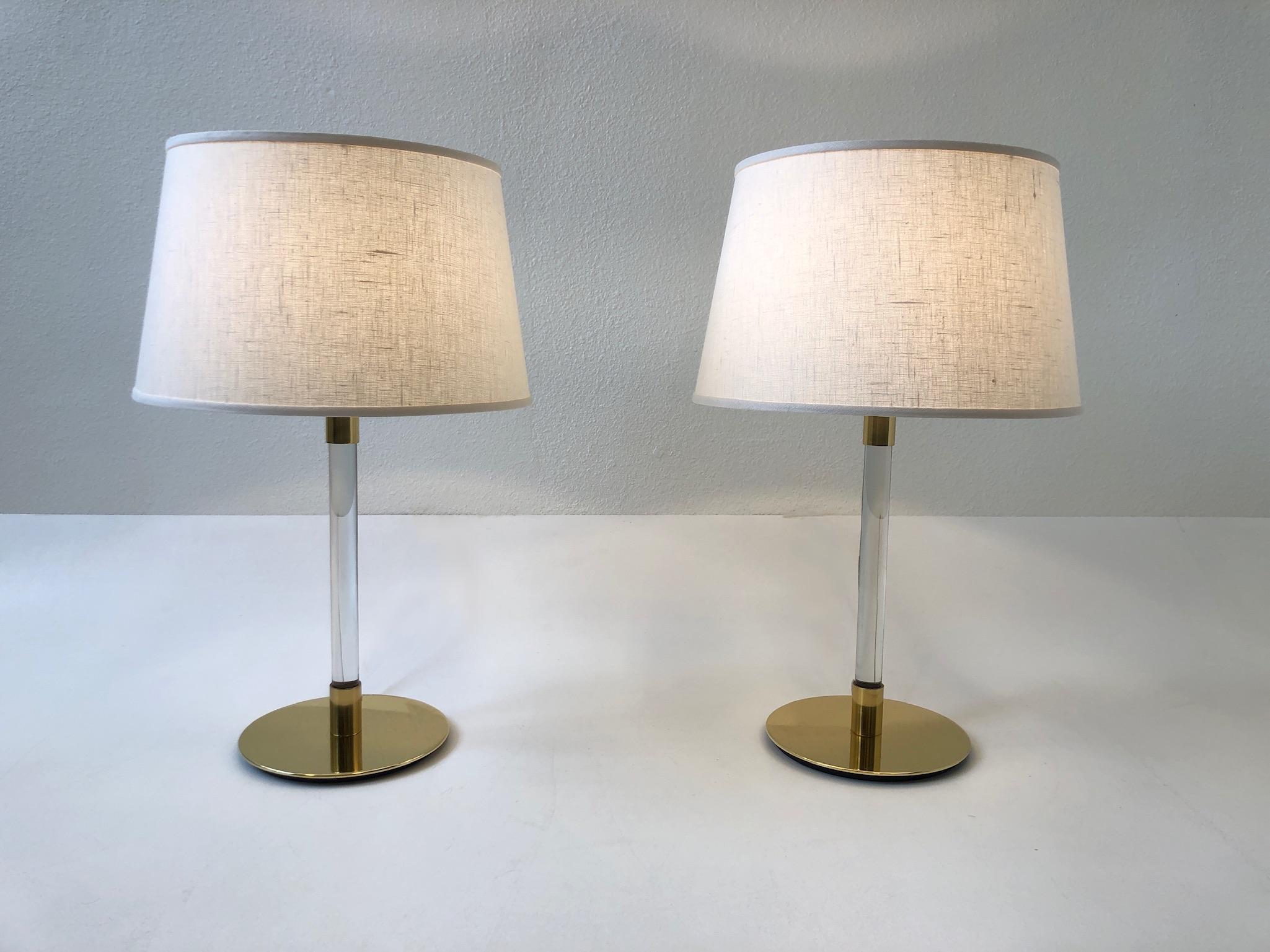 Pair of Brass and Glass Table Lamp by Hansen Lamps For Sale 6