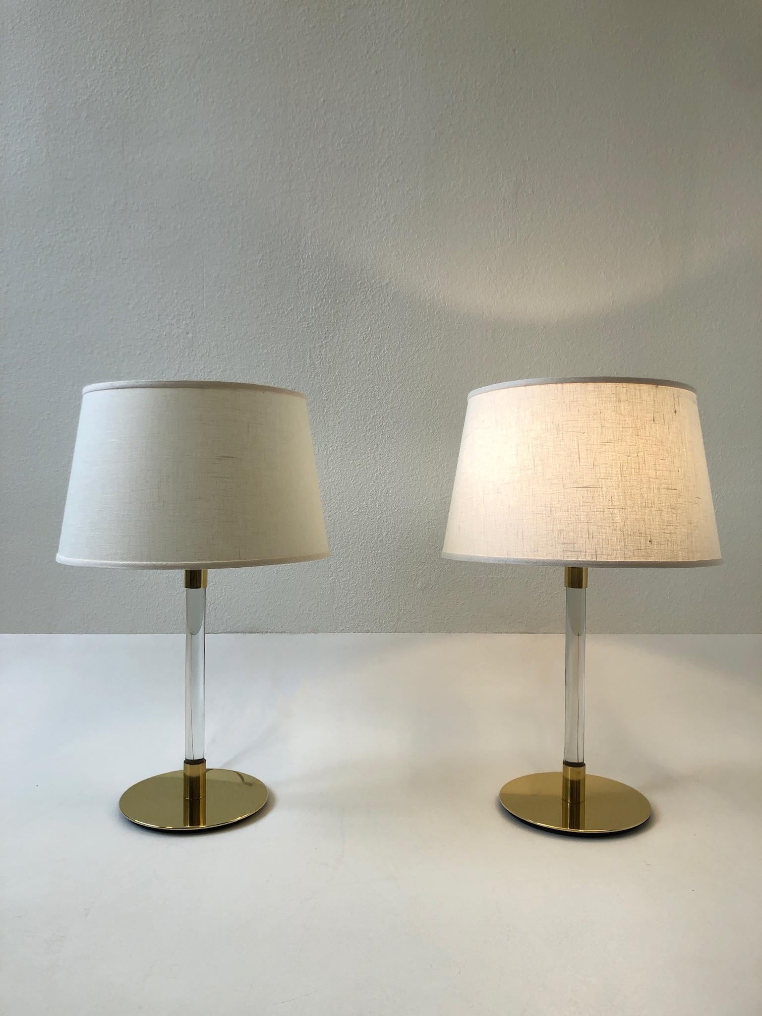 Modern Pair of Brass and Glass Table Lamp by Hansen Lamps For Sale