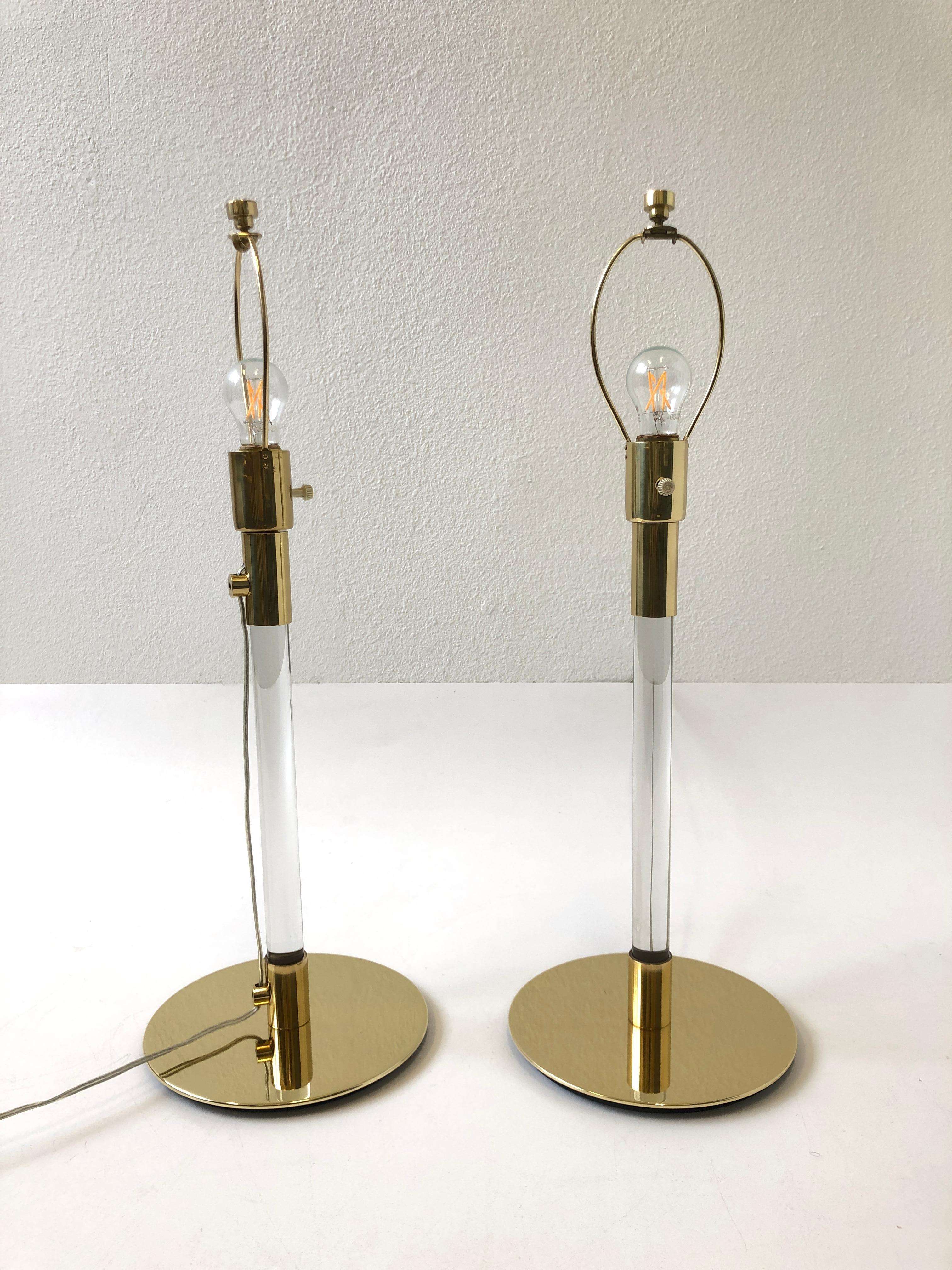 Polished Pair of Brass and Glass Table Lamp by Hansen Lamps For Sale
