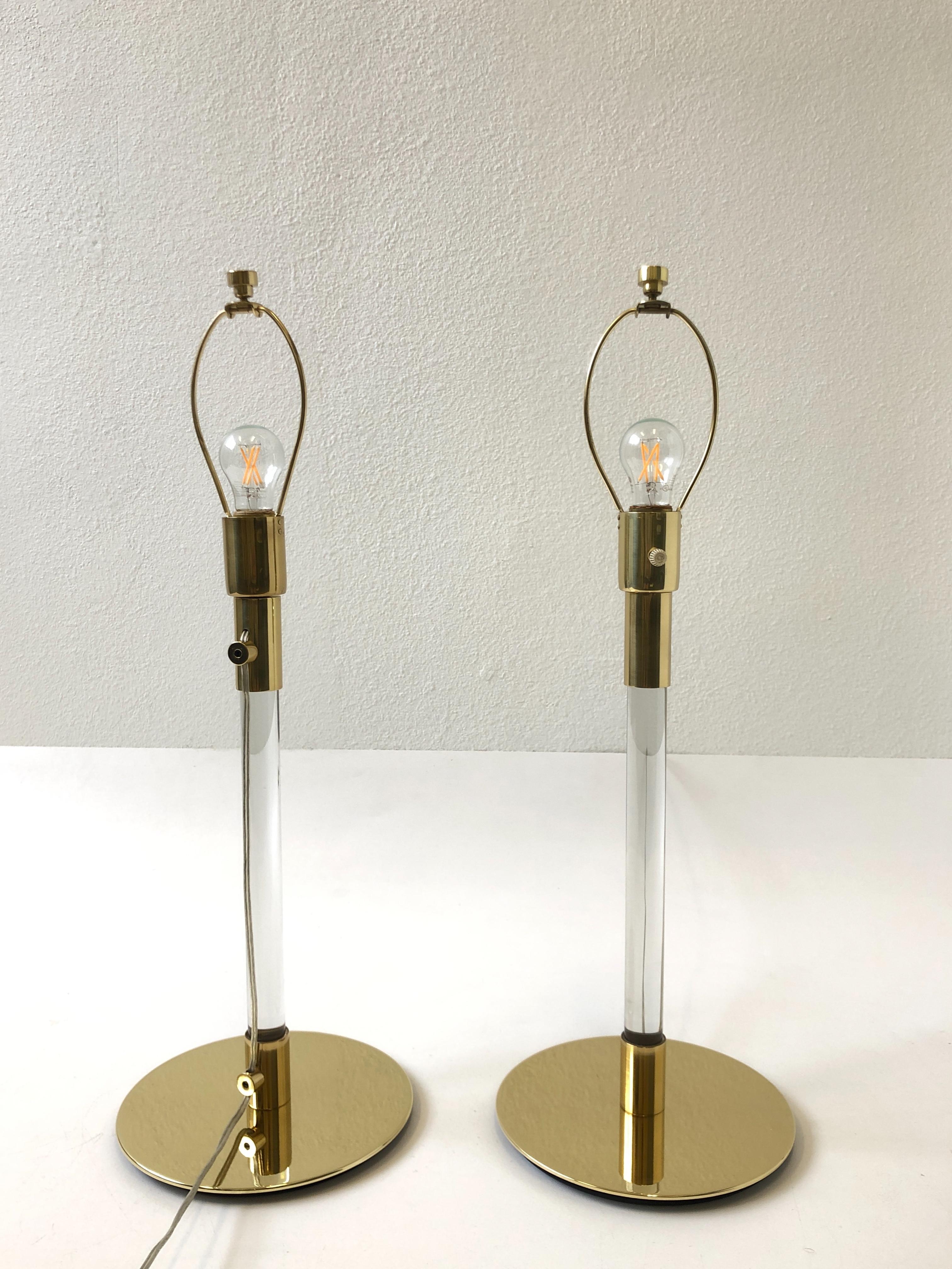 Pair of Brass and Glass Table Lamp by Hansen Lamps In Excellent Condition For Sale In Palm Springs, CA