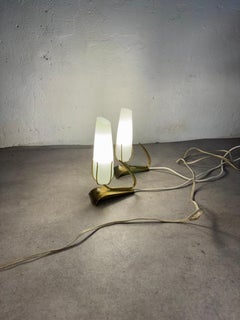 Pair of brass and glass table lamps, Belgium, 1950's