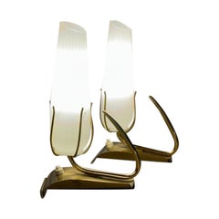 Pair of brass and glass table lamps, Belgium, 1950's