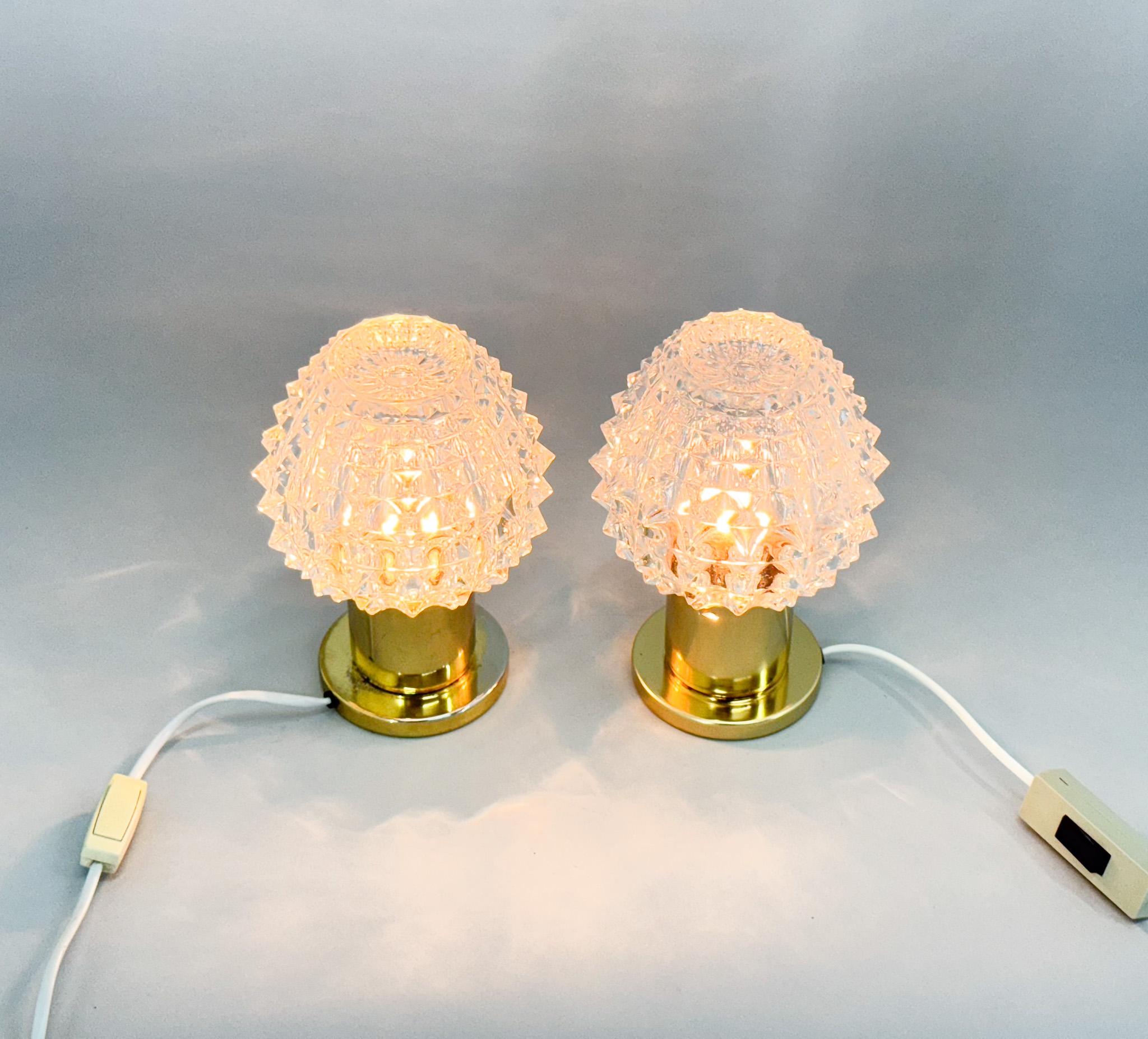 Pair of Brass and Glass Table Lamps by Kamenicky Senov, 1970s For Sale 4