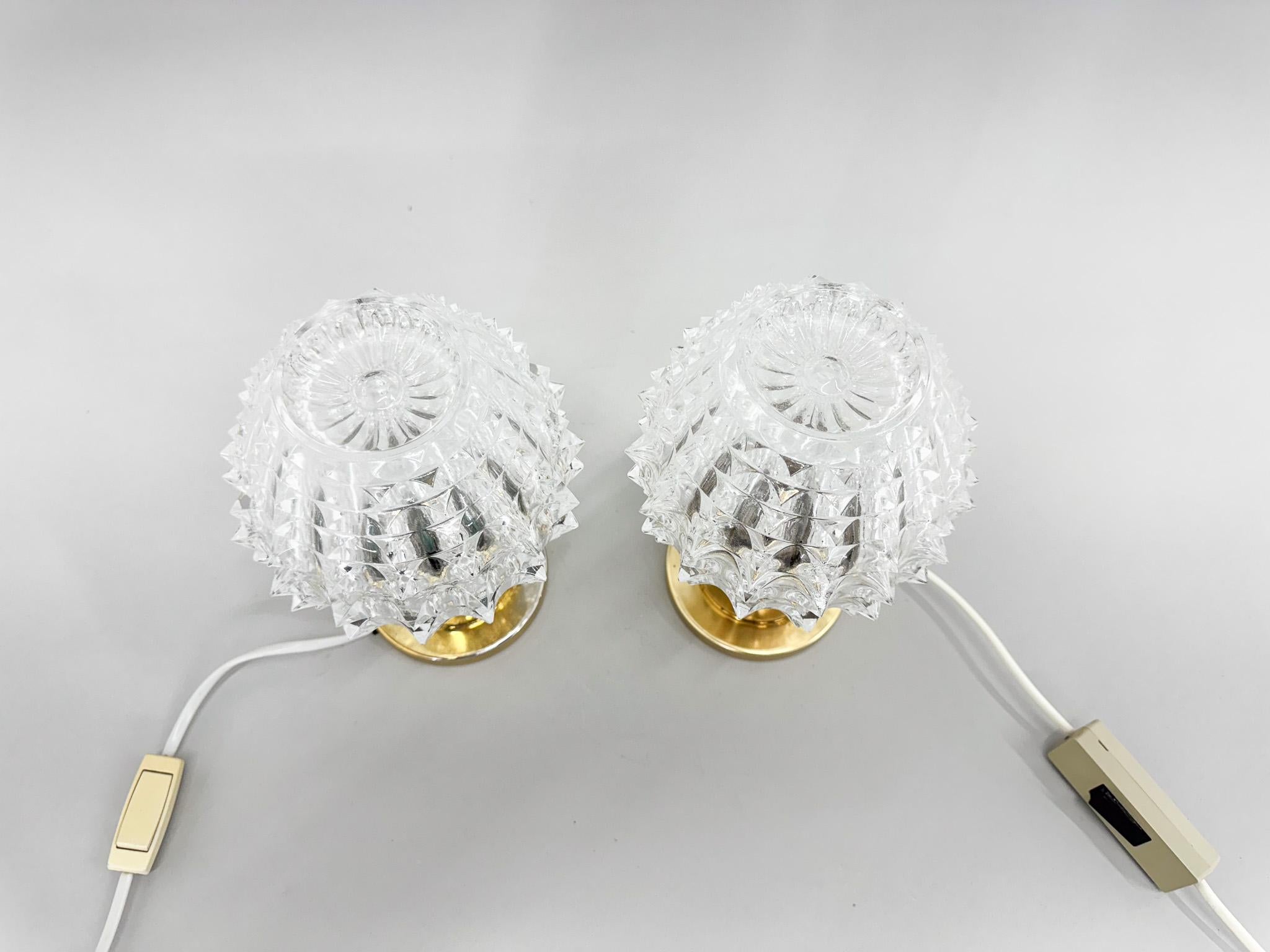 Czech Pair of Brass and Glass Table Lamps by Kamenicky Senov, 1970s For Sale