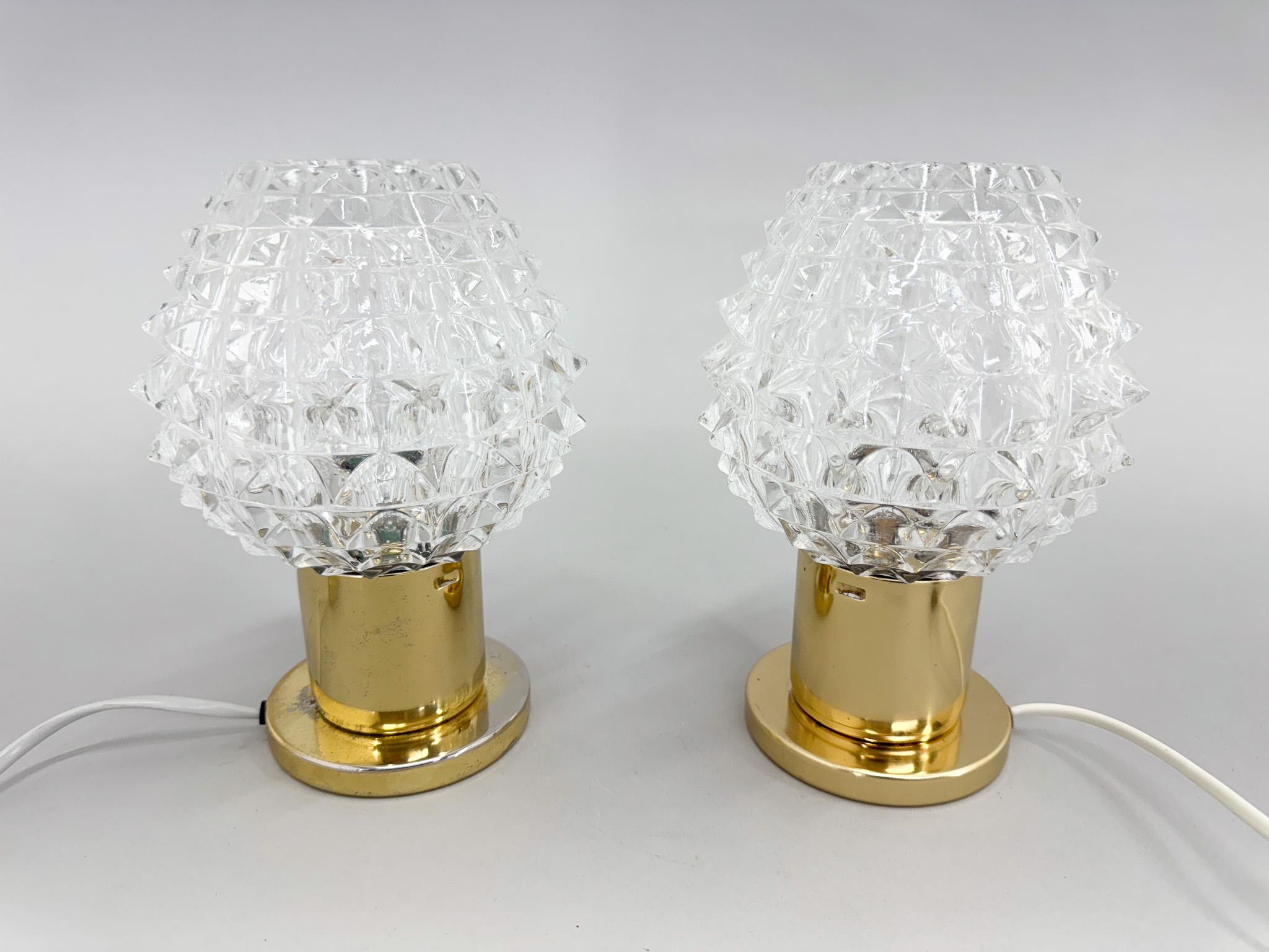 Pair of Brass and Glass Table Lamps by Kamenicky Senov, 1970s For Sale 3