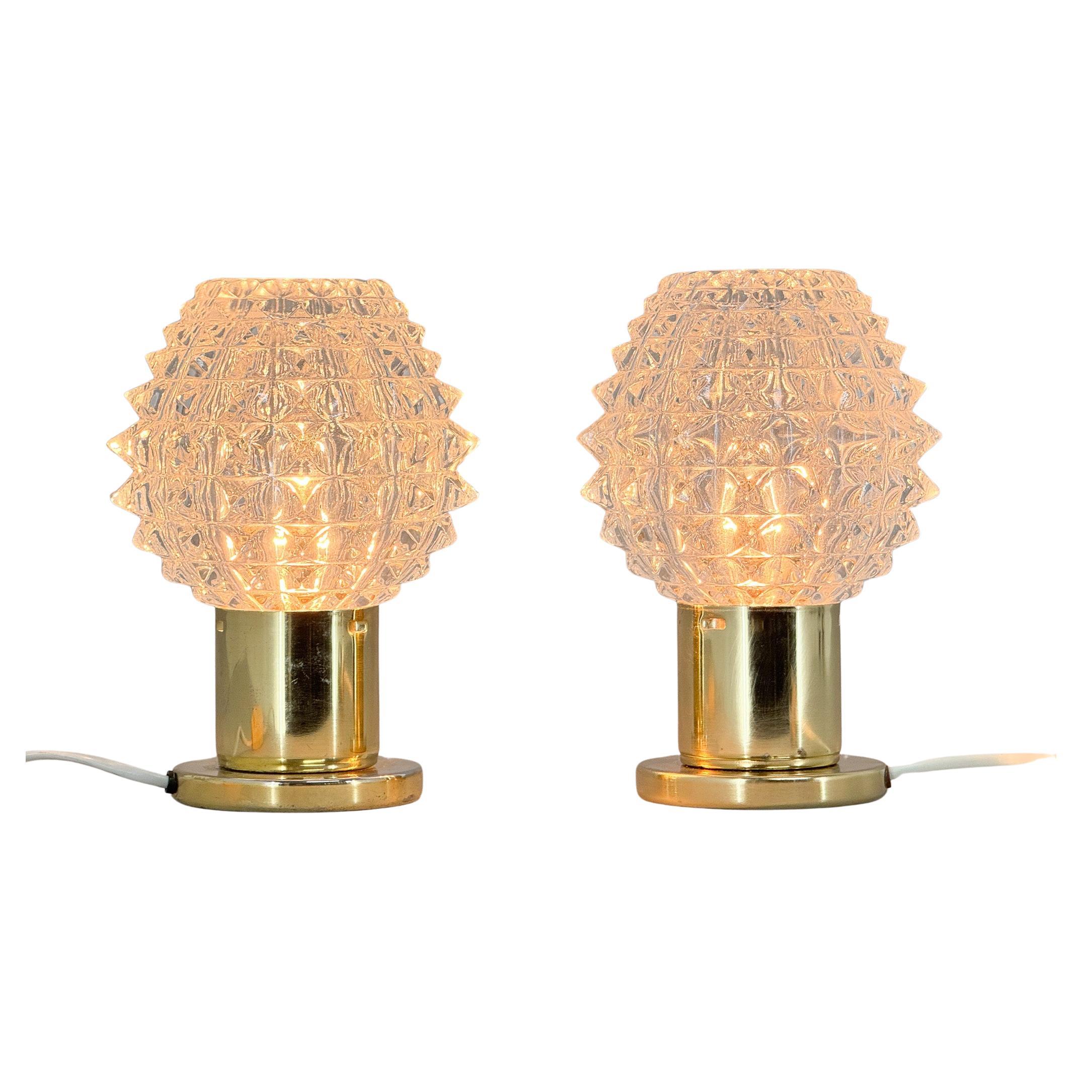 Pair of Brass and Glass Table Lamps by Kamenicky Senov, 1970s For Sale