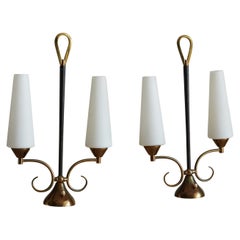 Pair of Brass and Glass Table Lamps in the Style of Maison Arlus, France, 1940s