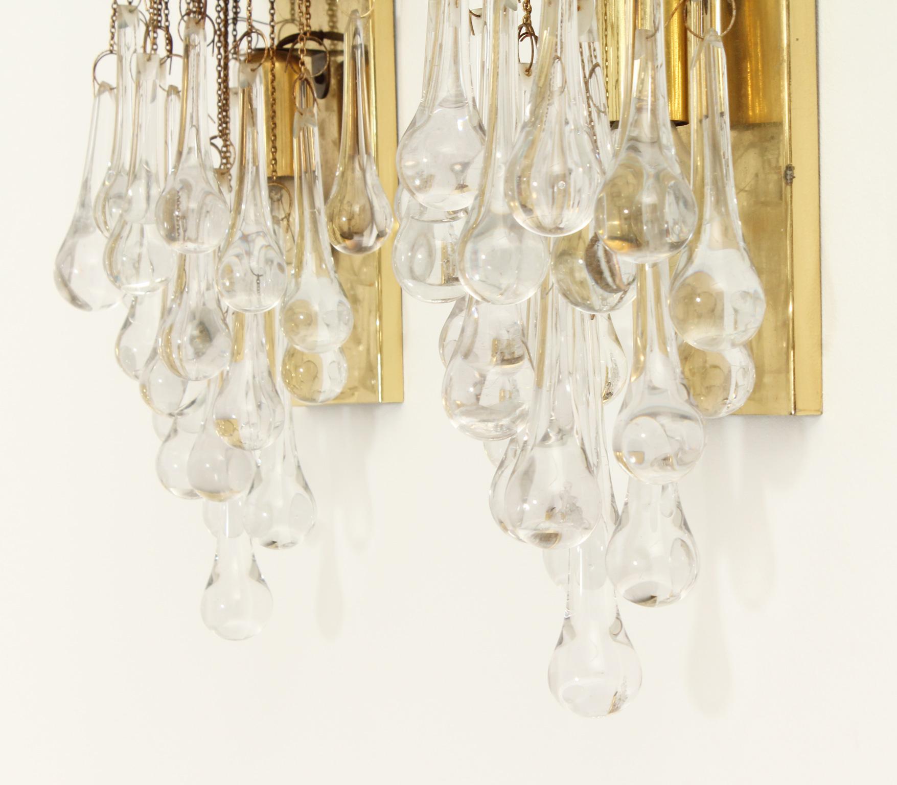 Pair of Brass and Glass Teardrop Sconces by Lumica, Spain, 1970's For Sale 2