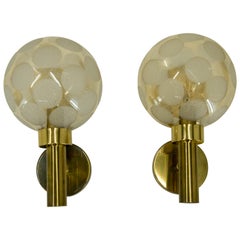 Vintage Pair of Brass and Glass Wall Lamps, Denmark, 1970s