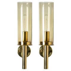 Pair of Brass and Glass Wall Lights, Hans Agne Jakobsson, 1960