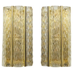 Pair of Brass and Glass Wall Lights, Italy 1980 in Stock