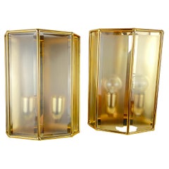Pair of Brass and Glass Wall Lights, Italy, 1980s