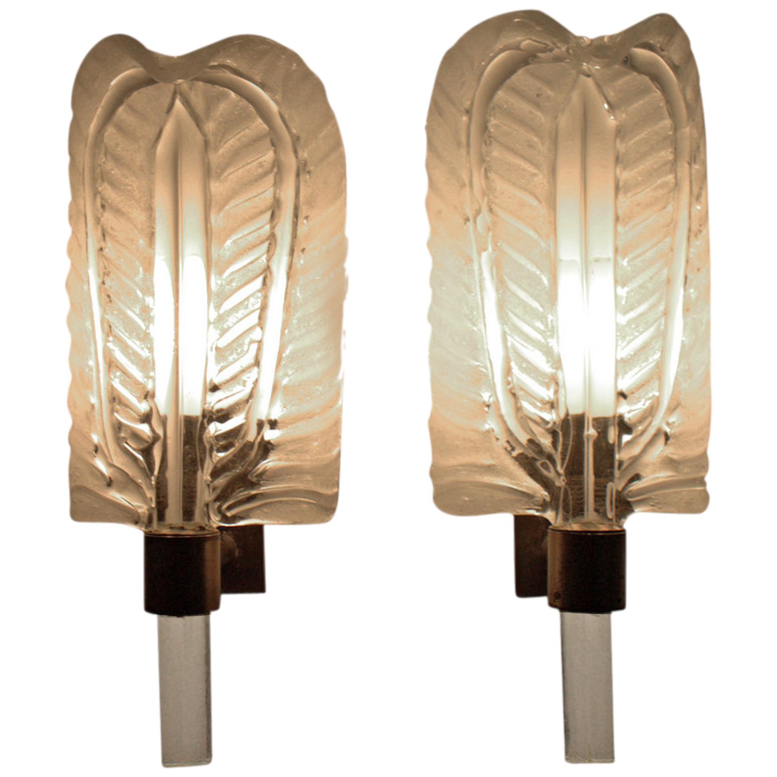 Pair of Brass and Glass Wall Sconces by Barovier Toso, 1950s
