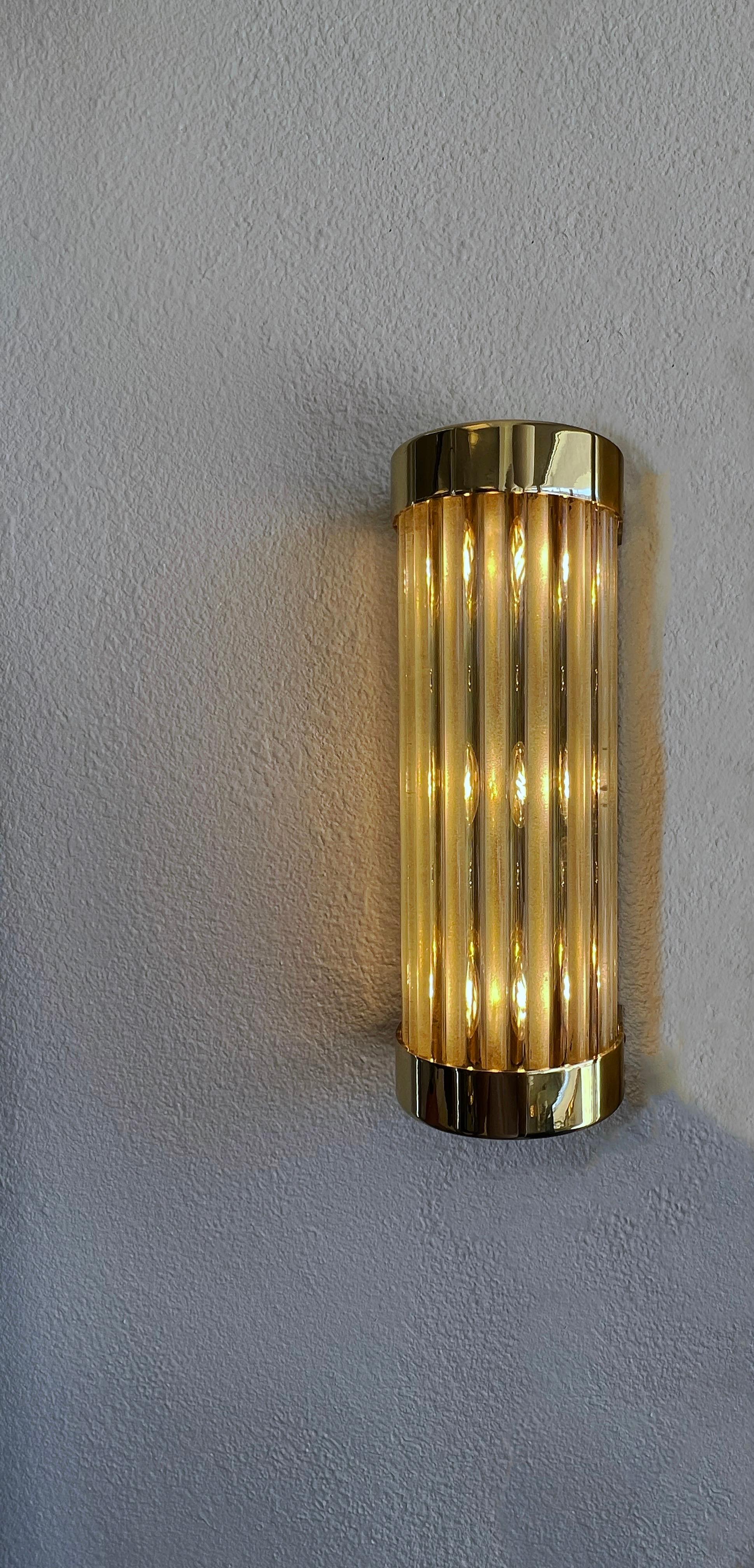 Modern Pair of Brass and Glass Wall Sconces by Louis Baldinger & Sons For Sale