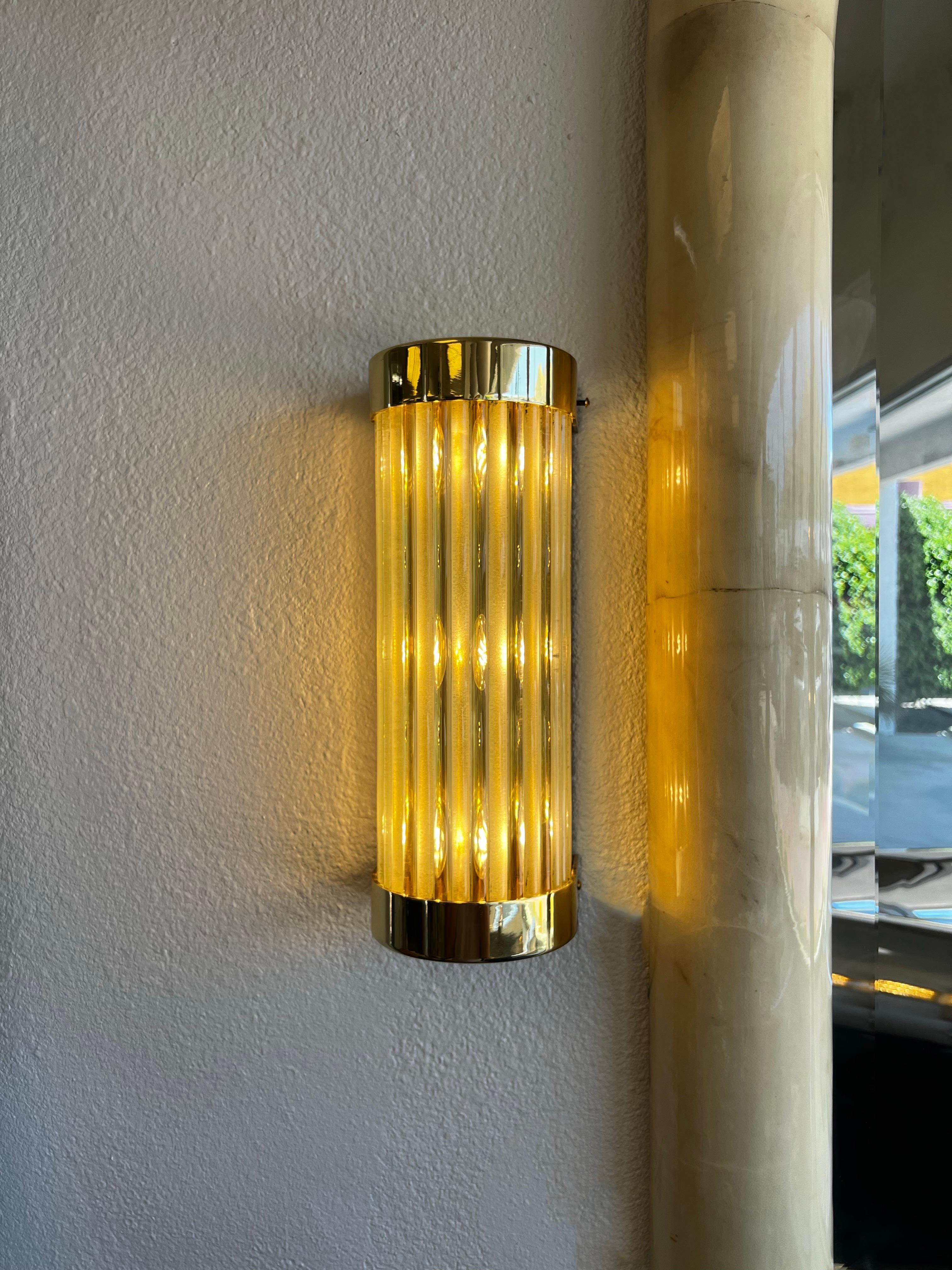 Pair of Brass and Glass Wall Sconces by Louis Baldinger & Sons In Good Condition For Sale In Palm Springs, CA
