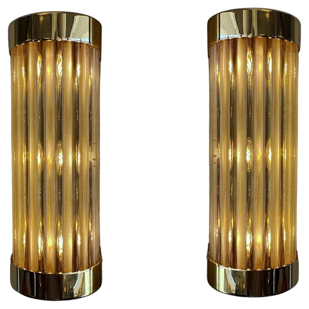 Pair of Brass and Glass Wall Sconces by Louis Baldinger & Sons