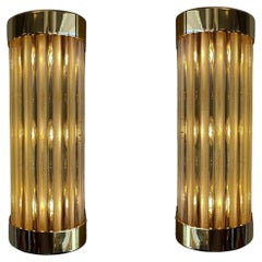 Retro Pair of Brass and Glass Wall Sconces by Louis Baldinger & Sons