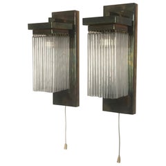 Pair of Brass and Glass Wall Sconces, Koloman Moser, Otto Wagner Style, Vienna