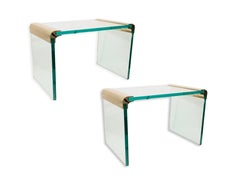 Pair of Brass and Glass Waterfall Side Tables by Leon Rosen for Pace 1970s