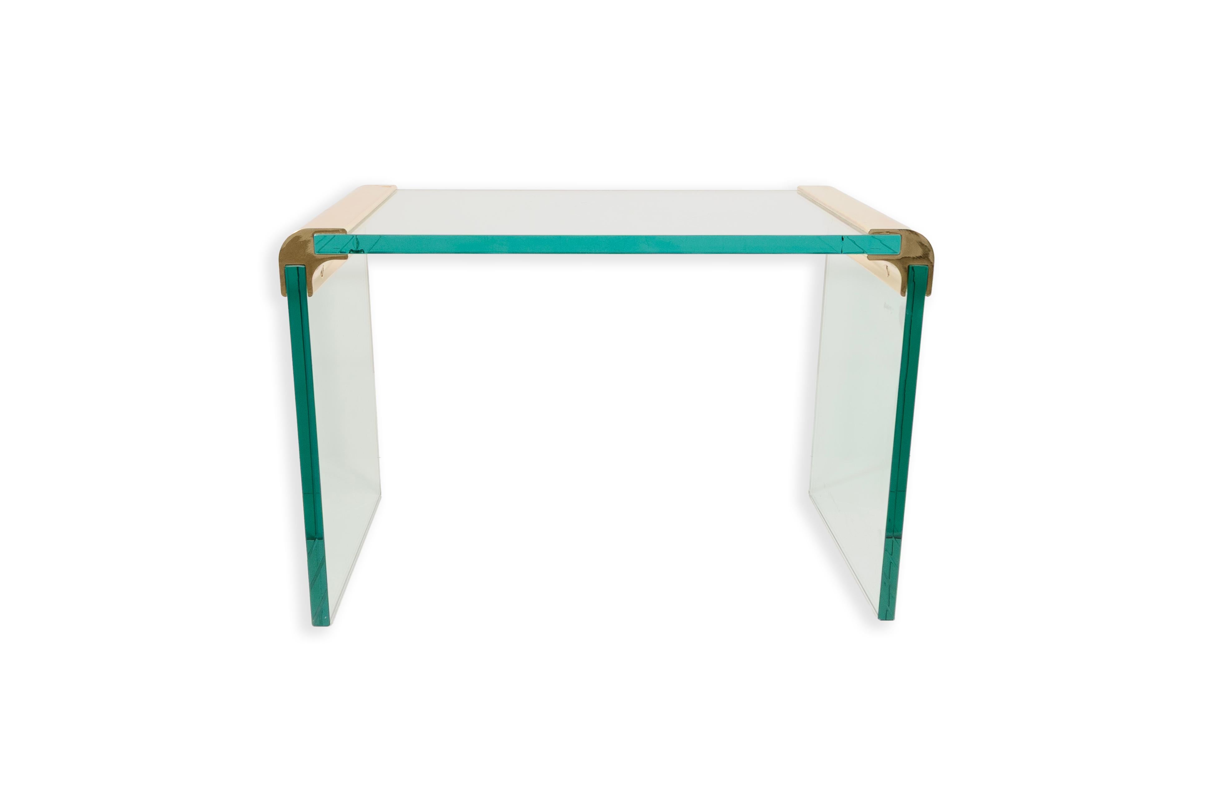 Mid-Century Modern Pair of Brass and Glass Waterfall Side Tables by Leon Rosen for Pace 1970s