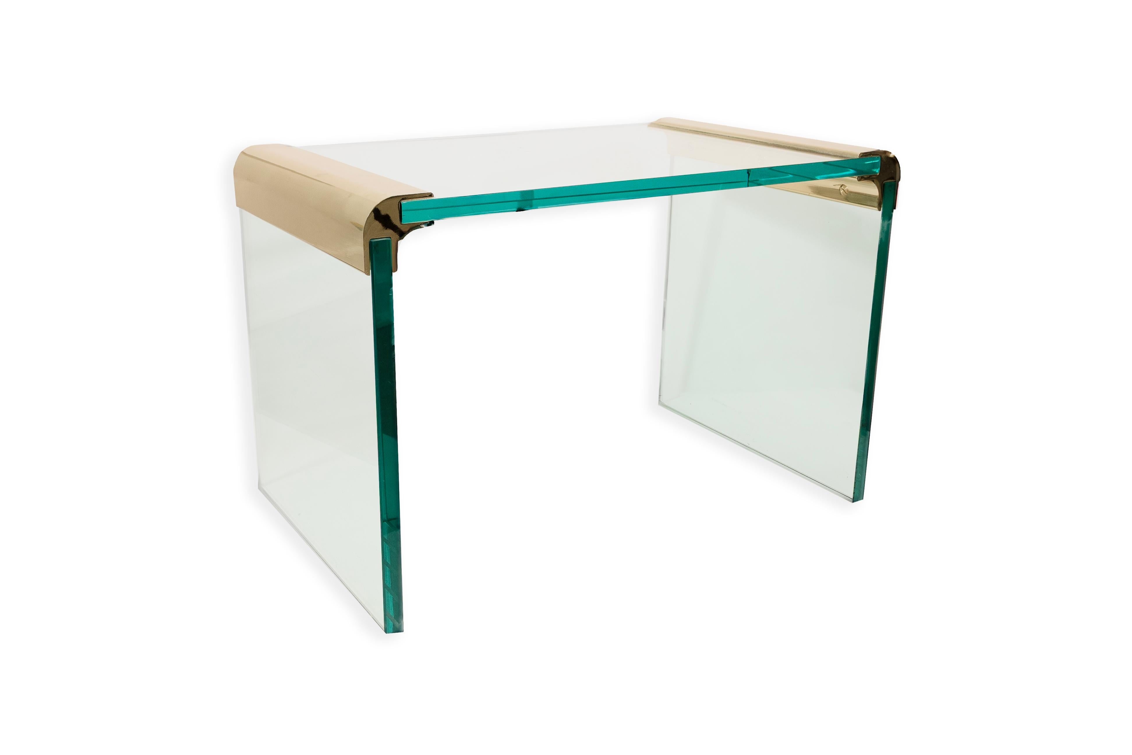 New Zealand Pair of Brass and Glass Waterfall Side Tables by Leon Rosen for Pace 1970s