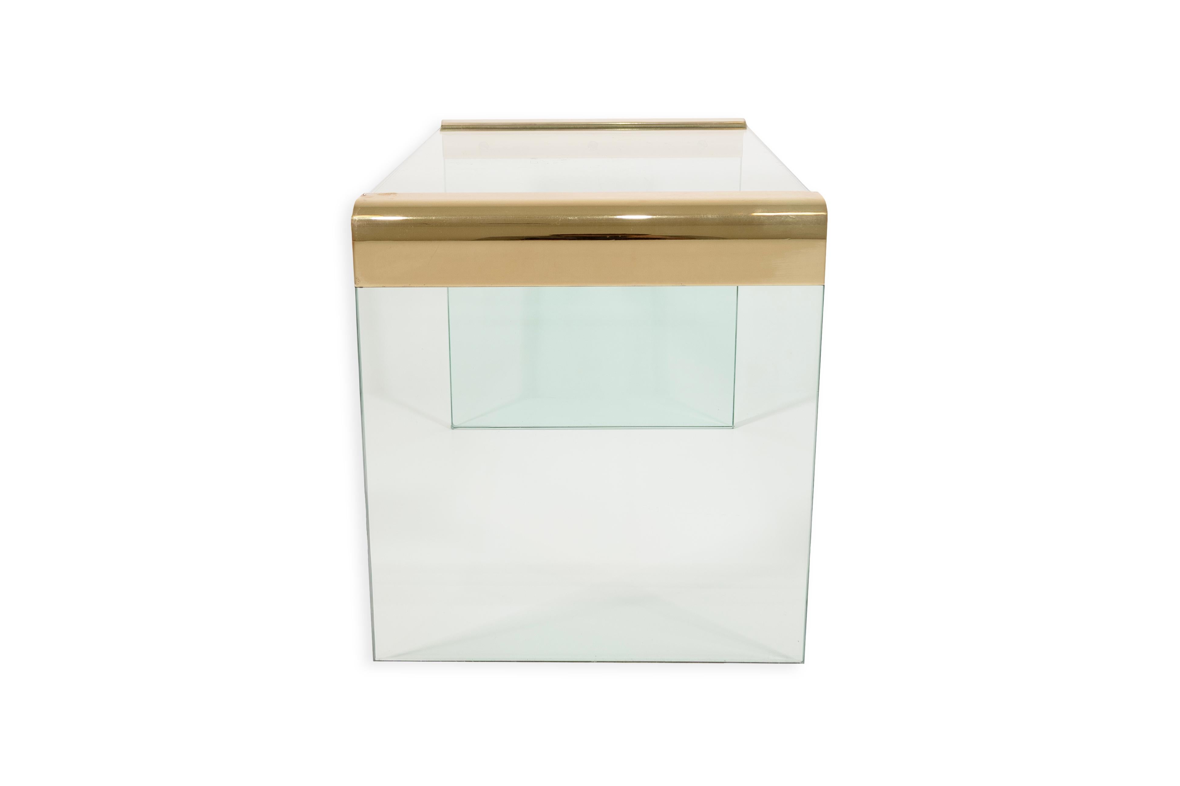 Pair of Brass and Glass Waterfall Side Tables by Leon Rosen for Pace 1970s In Good Condition In Keego Harbor, MI