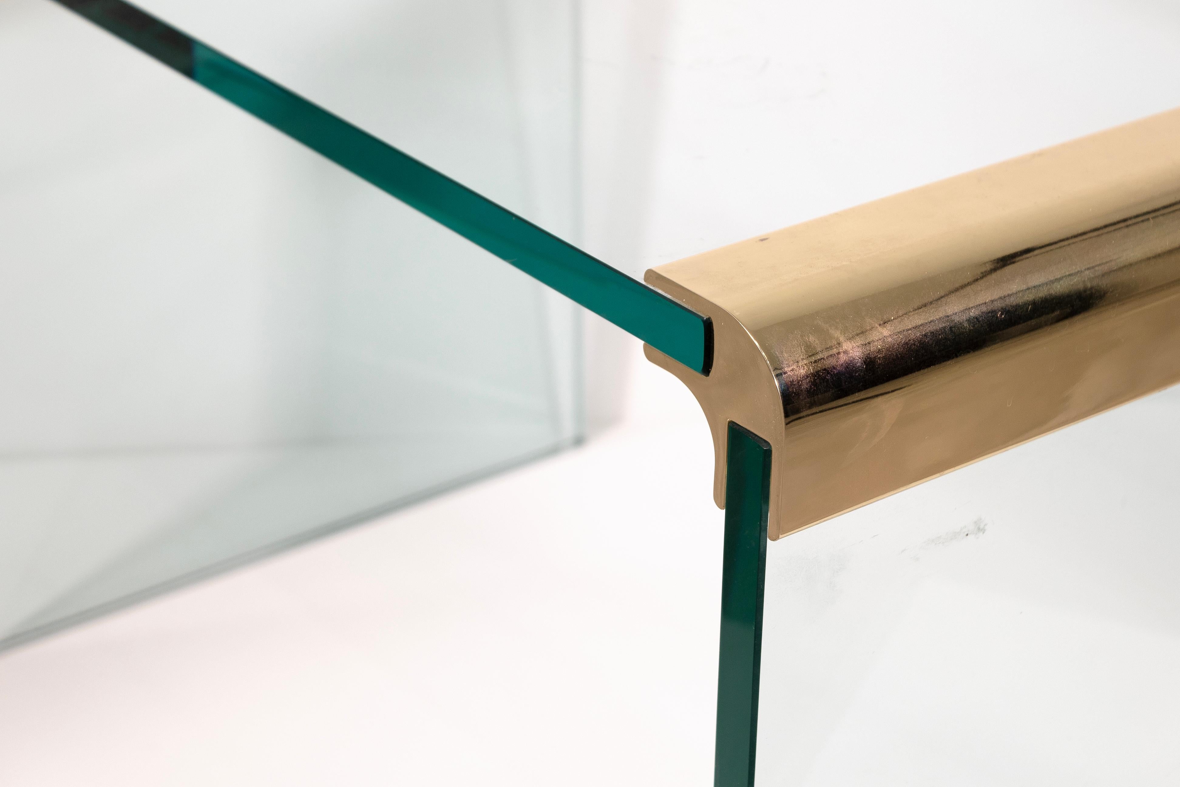 Pair of Brass and Glass Waterfall Side Tables by Leon Rosen for Pace 1970s 2