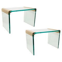 Wasserfall-Beistelltische aus Messing und Glas von Leon Rosen für Pace, 1970er Jahre, Paar