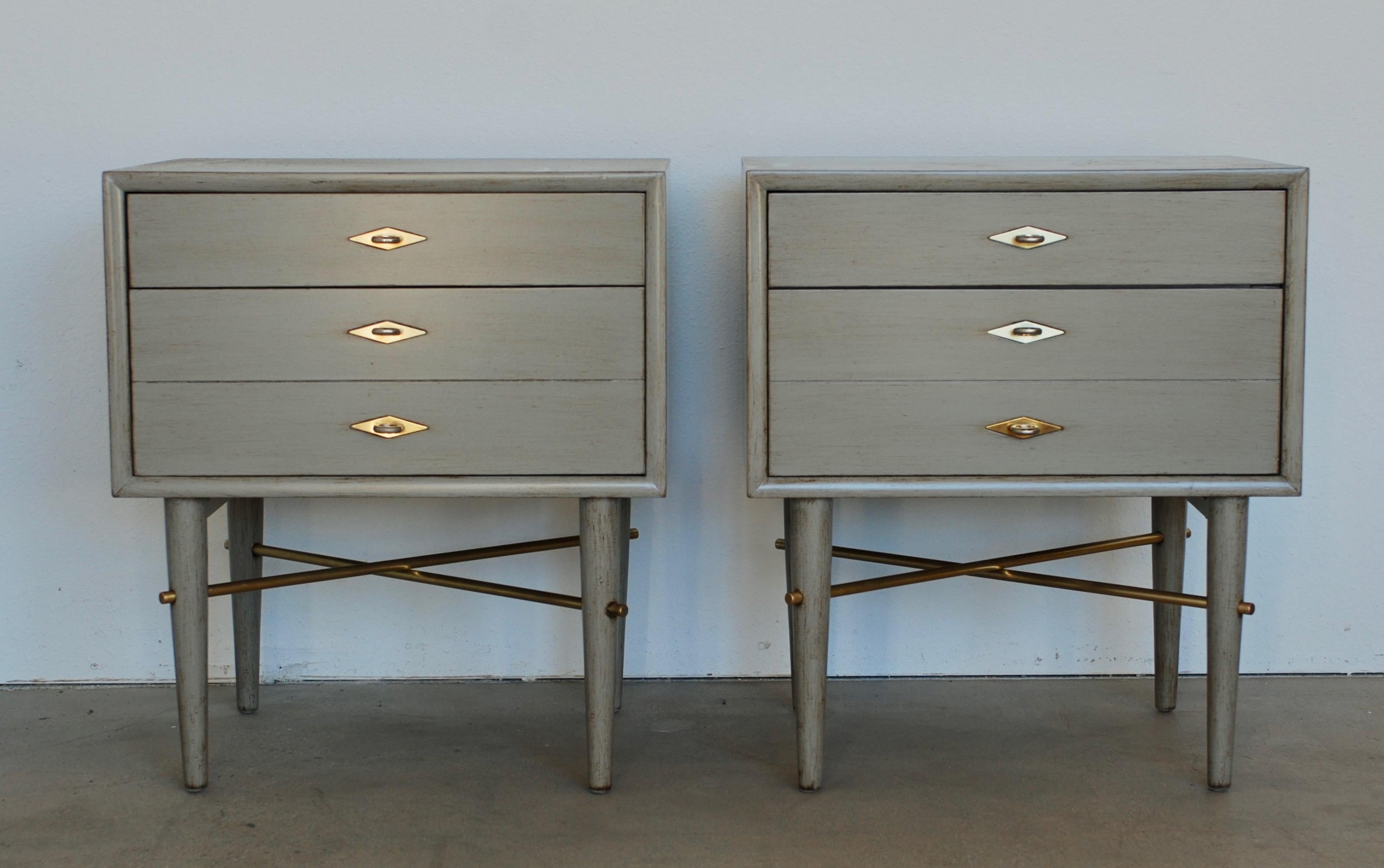 Mid-Century Modern Pair of Brass and Gray American of Martinsville Nightstands