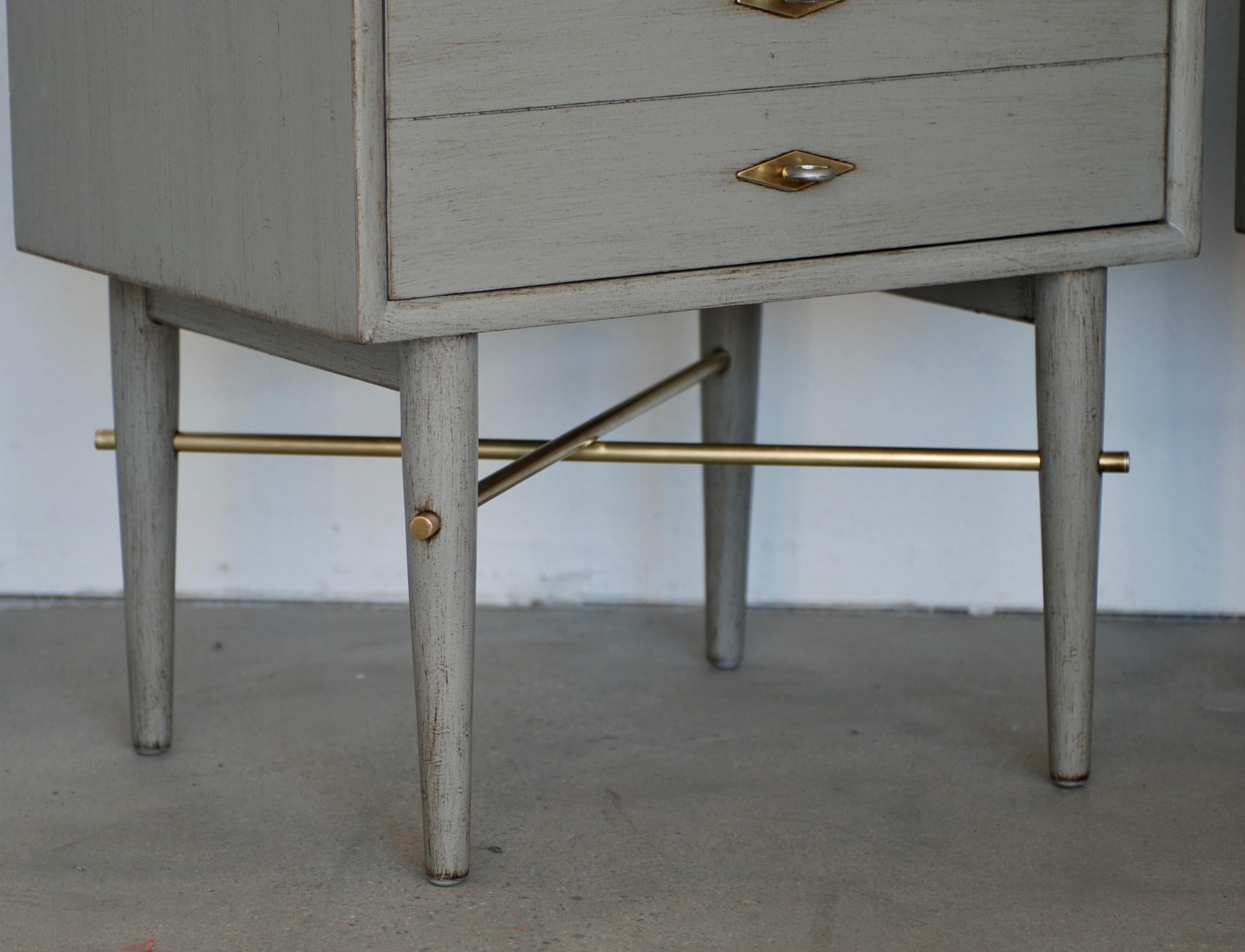 20th Century Pair of Brass and Gray American of Martinsville Nightstands