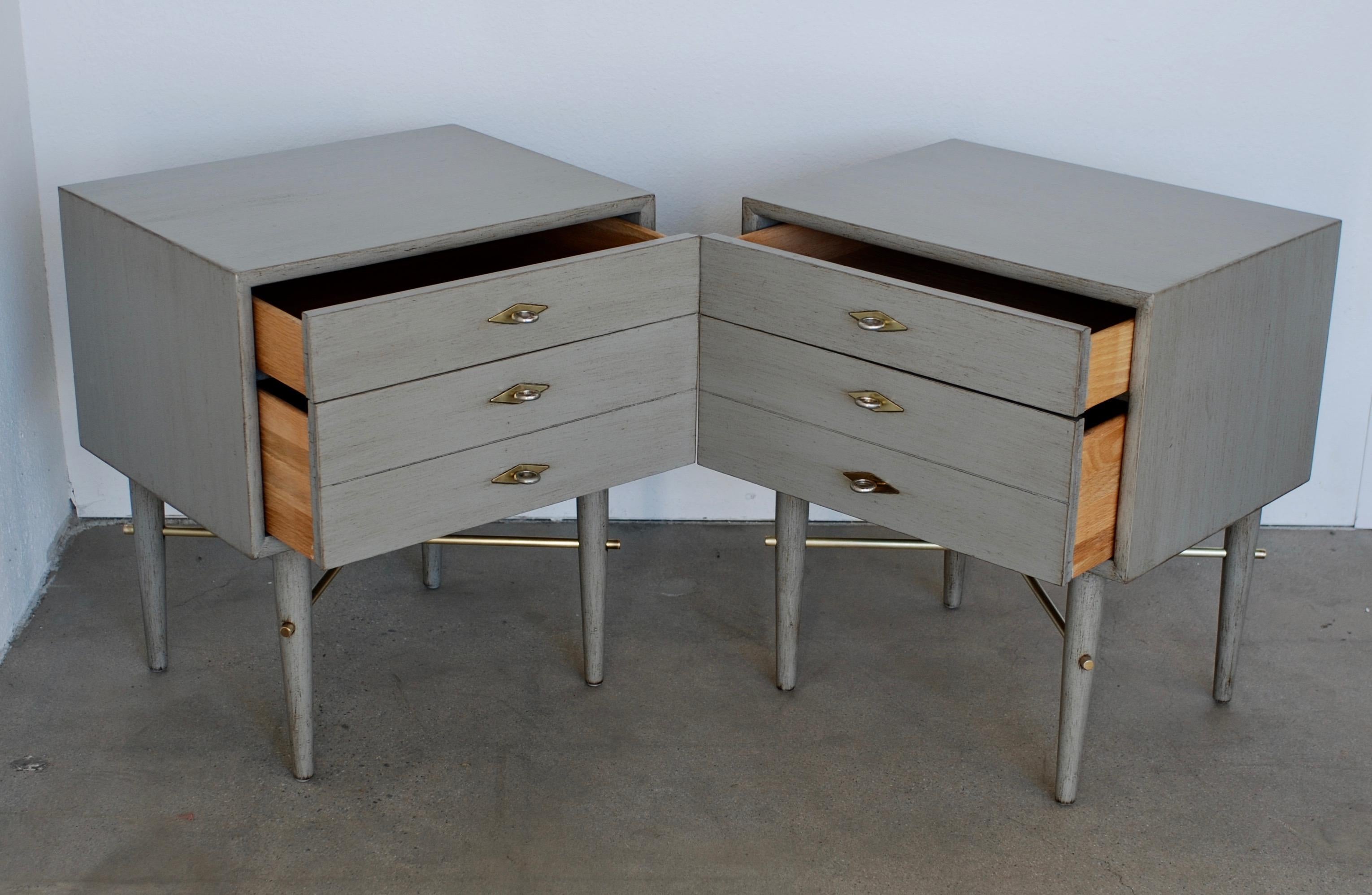 Pair of Brass and Gray American of Martinsville Nightstands 3