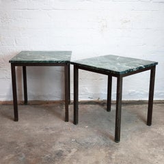 Pair of Brass and Green Marble Square Side Tables, 1980s, Set of 2