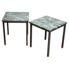 Pair of Brass and Green Marble Square Side Tables, 1980s, Set of 2