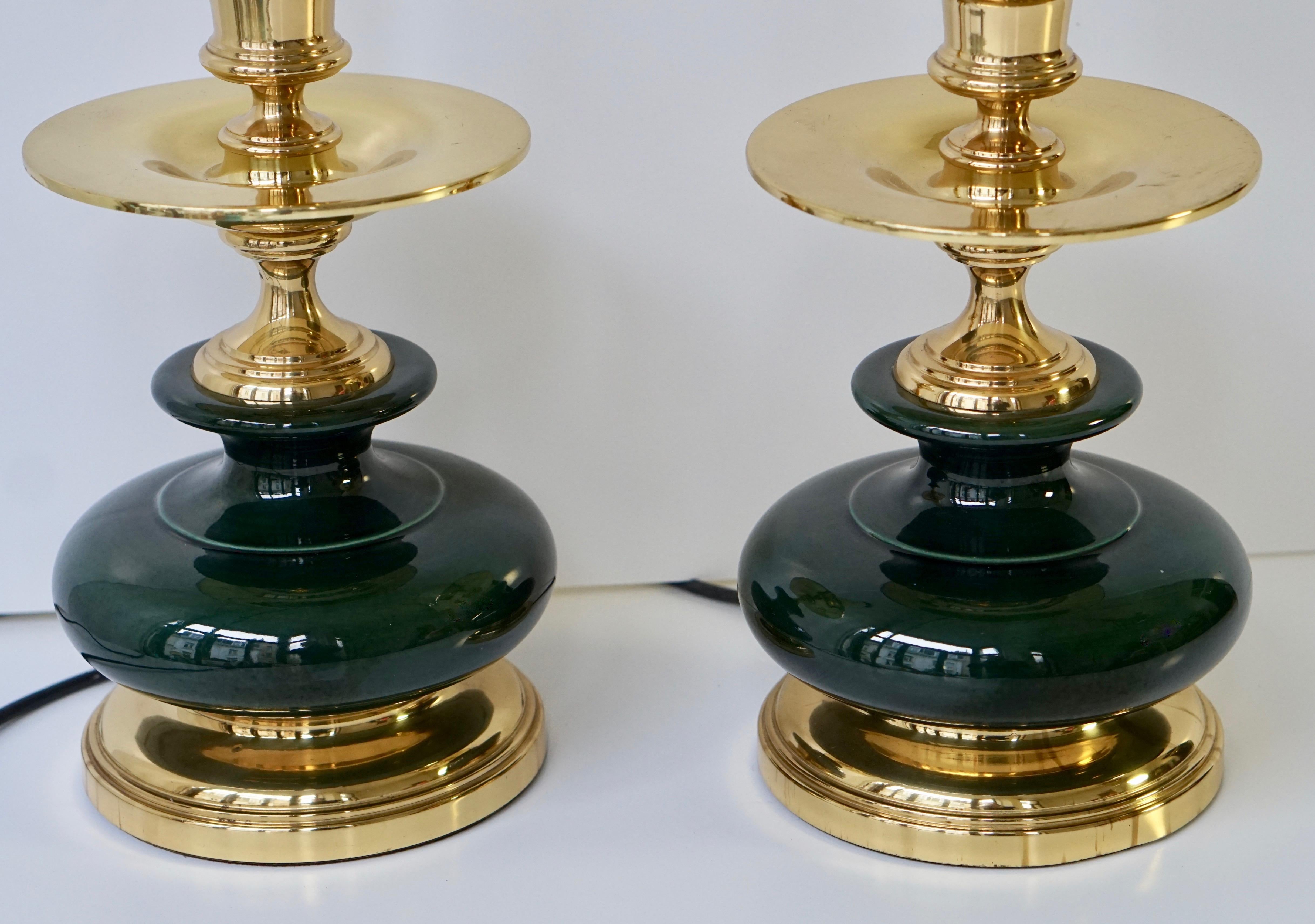 Pair of Brass and Green Porcelain Table Lamps 5