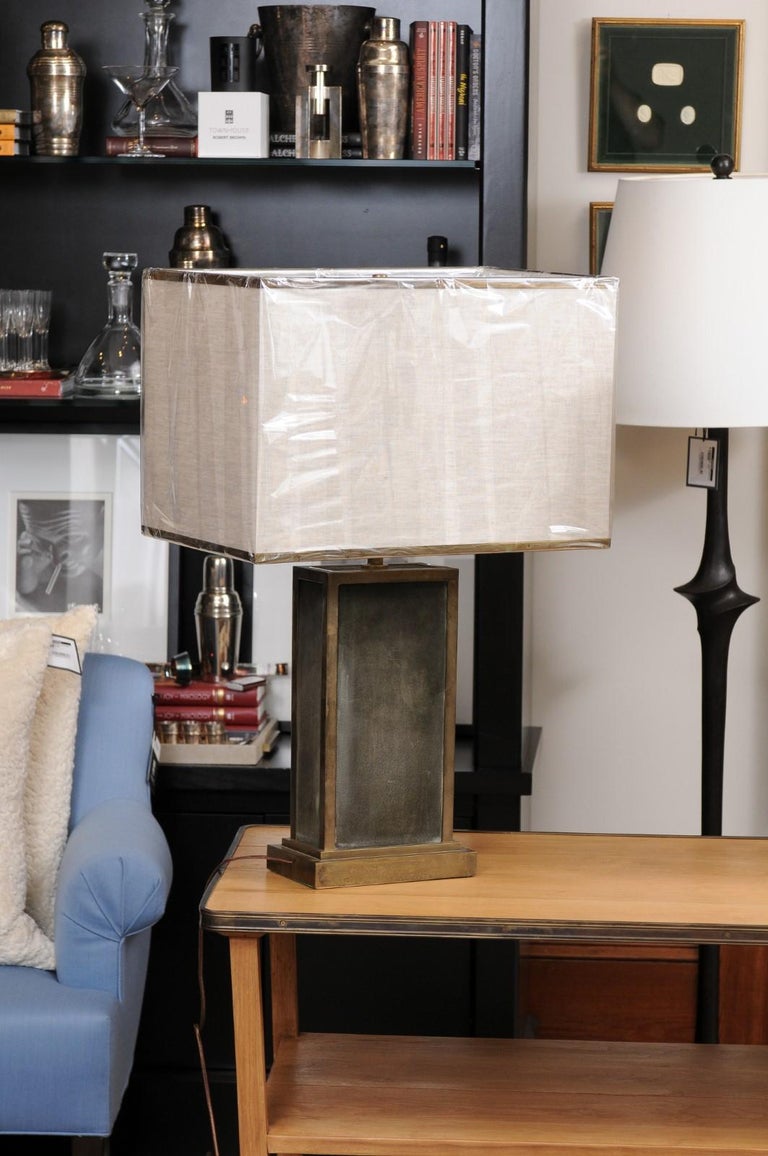 Pair of Brass and Green Suede Table Lamps For Sale at 1stDibs