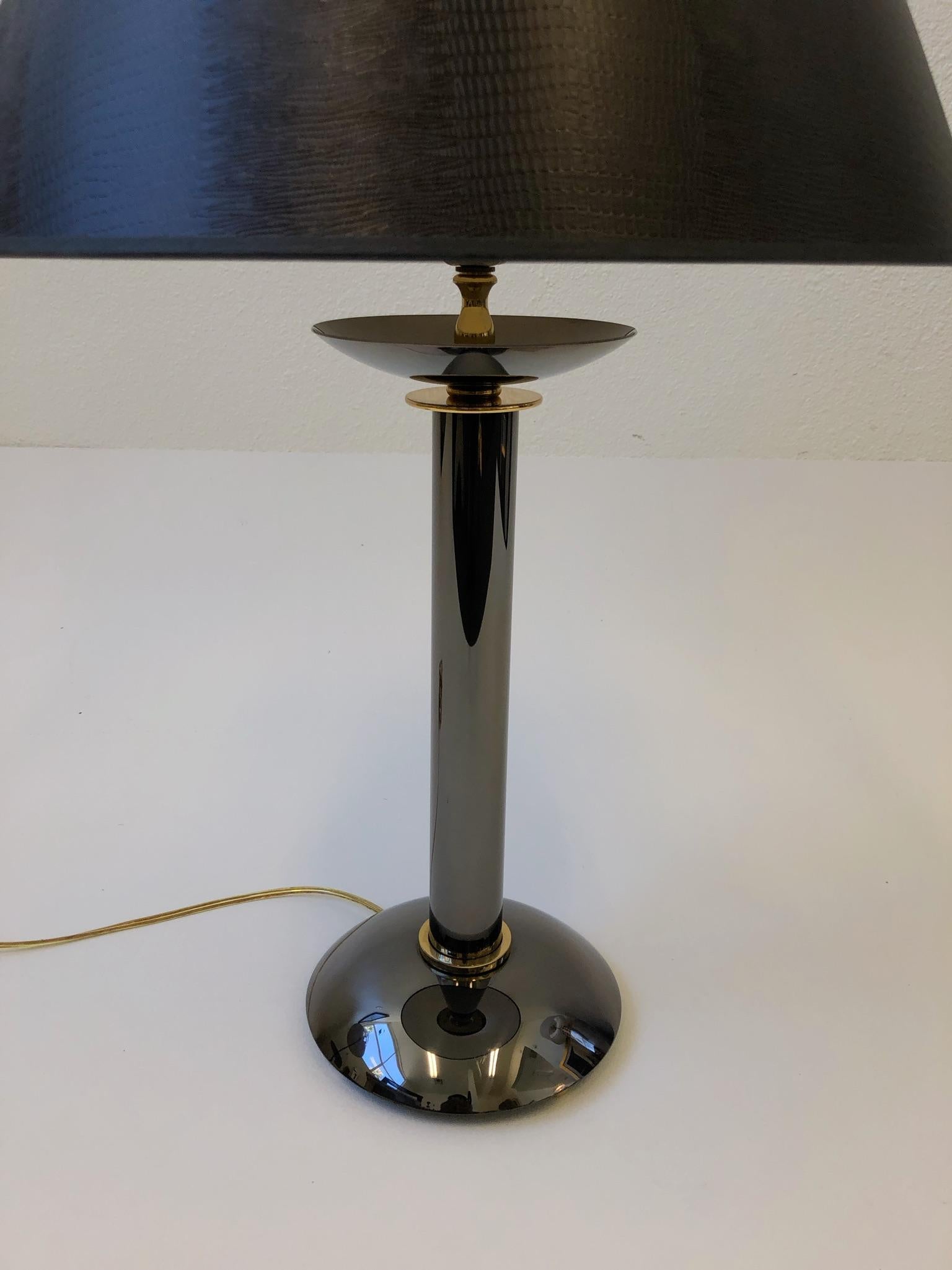 Powder-Coated Pair of Brass and Gunmetal Table Lamps by Karl Springer For Sale