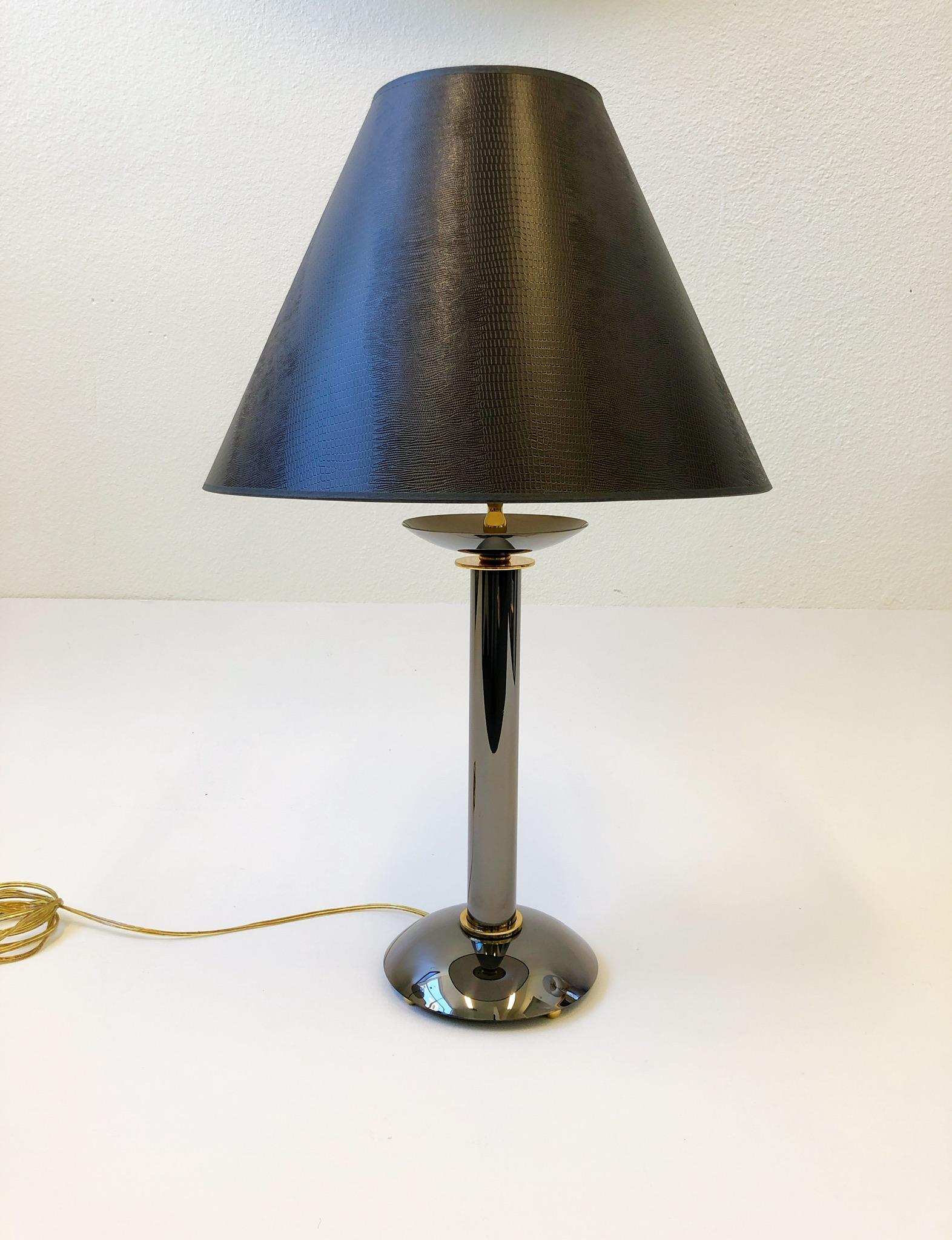 Pair of Brass and Gunmetal Table Lamps by Karl Springer In Excellent Condition For Sale In Palm Springs, CA