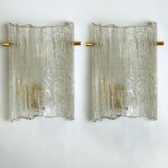 Pair of Brass and Hand Blown Glass Wall Lights by J.T. Kalmar, 1960s