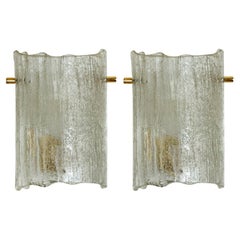 Pair of Brass and Hand Blown Glass Wall Lights by J.T. Kalmar, 1960s