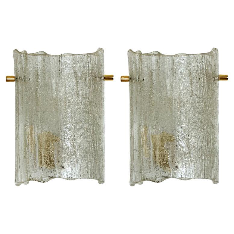 Pair of Brass and Hand Blown Glass Wall Lights by J.T. Kalmar, 1960s im Angebot