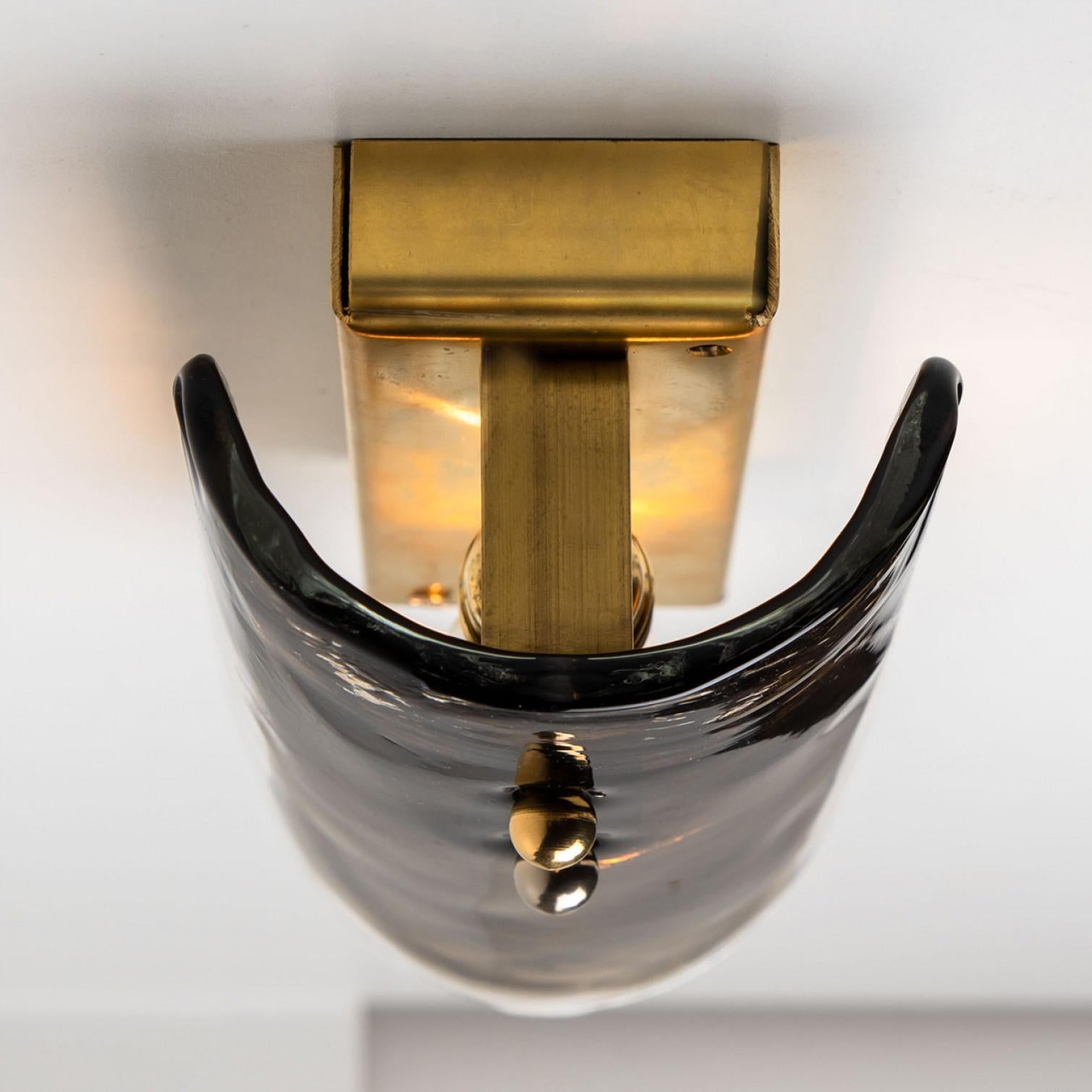 Mid-Century Modern Pair Of  Brass and Hand Blown Murano Glass Wall Lights by J.T. Kalmar, 1960s For Sale