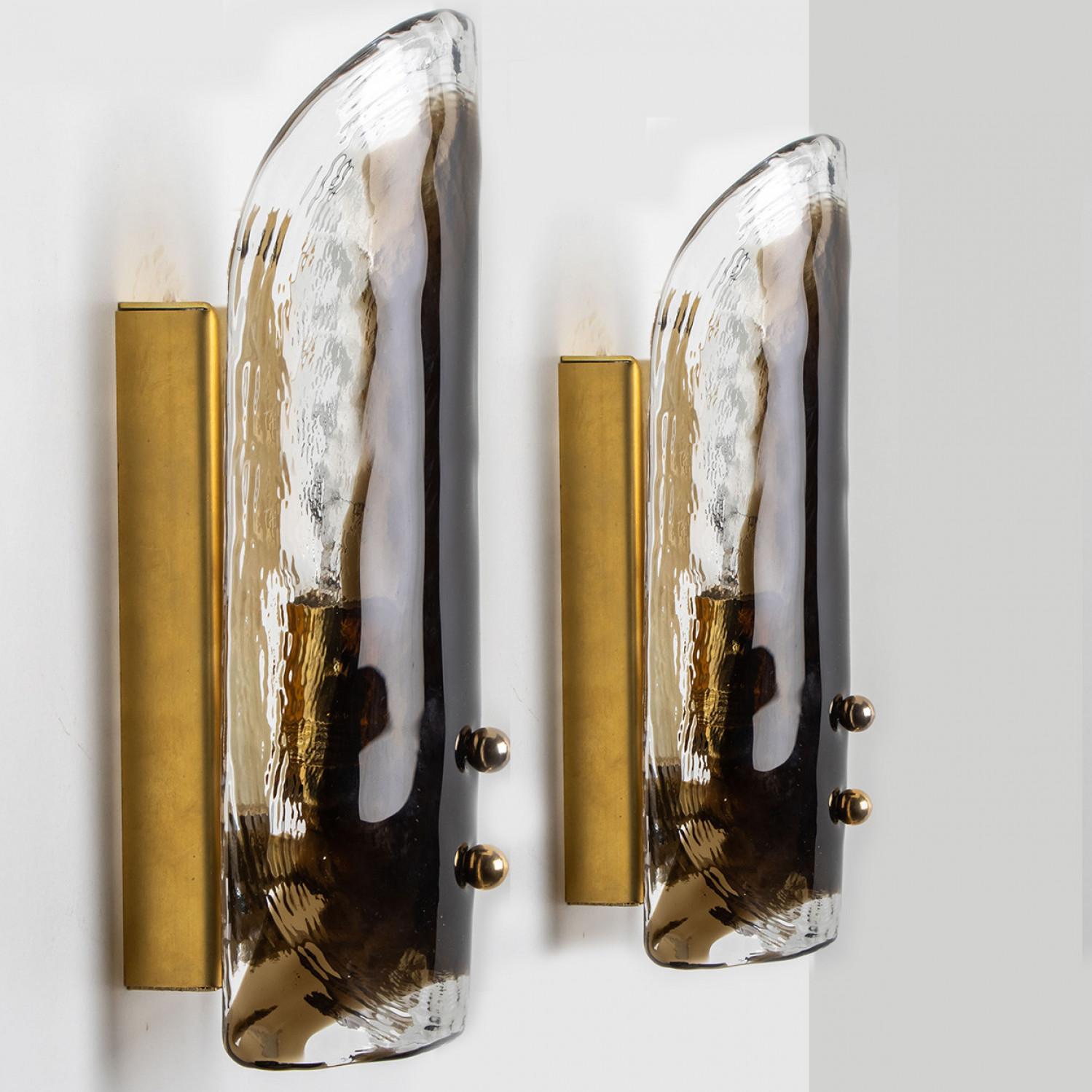 Other Pair Of  Brass and Hand Blown Murano Glass Wall Lights by J.T. Kalmar, 1960s For Sale