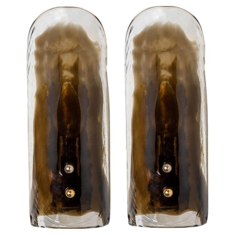 Pair Of  Brass and Hand Blown Murano Glass Wall Lights by J.T. Kalmar, 1960s For Sale