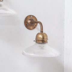 Pair of Brass and Holophane Glass French Mid-Century Wall Lights